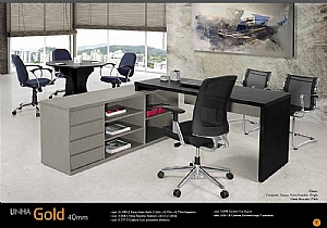 conjunto armario mesa e cadeiras escritorio linha gold